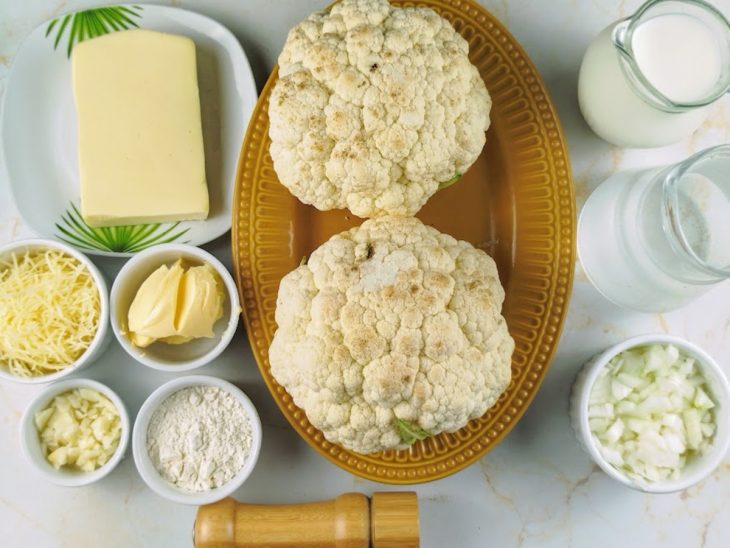 ingredientes para preparo de couve-flor gratinada.
