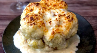 Couve-flor recheada e gratinada