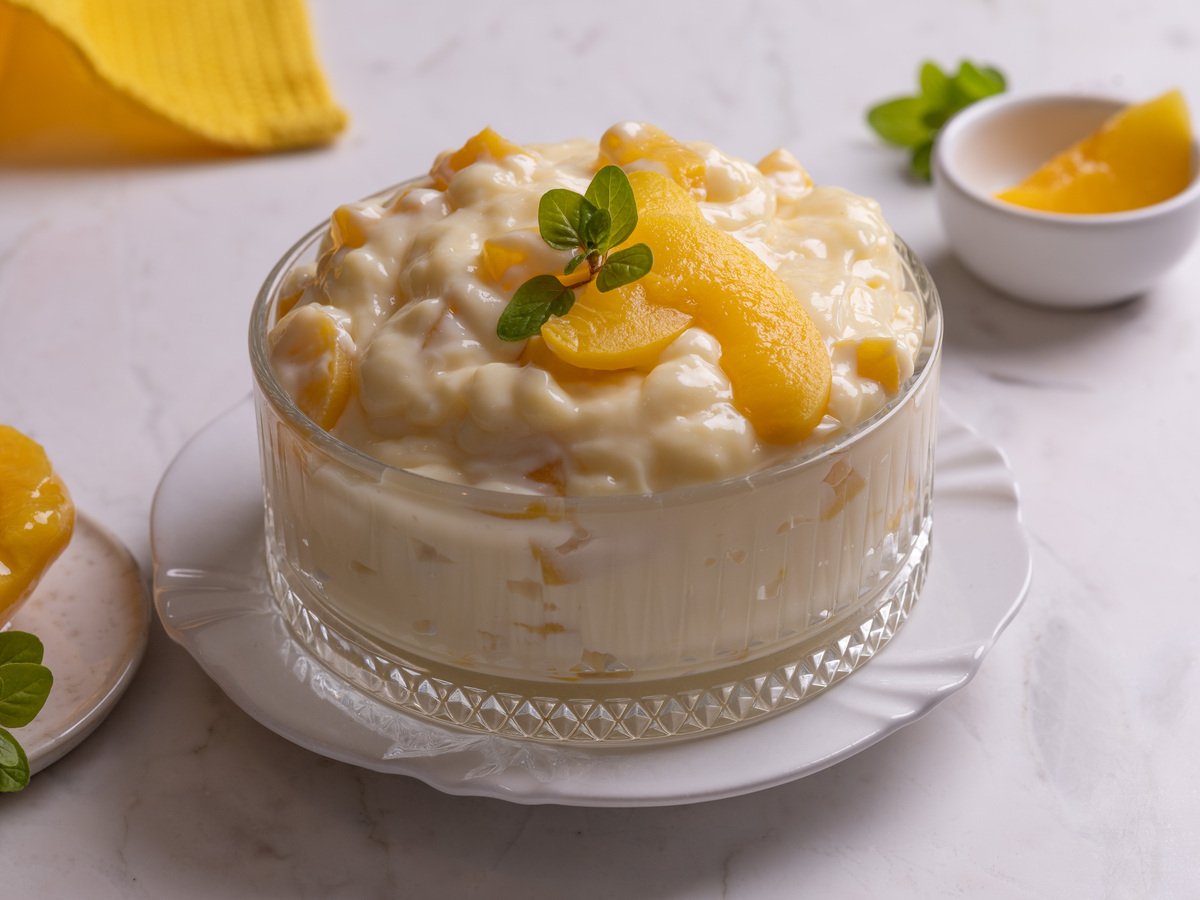 Creme belga com pêssego