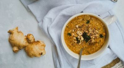 Creme de abóbora com gengibre e frango