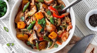 Curry de cogumelos e legumes