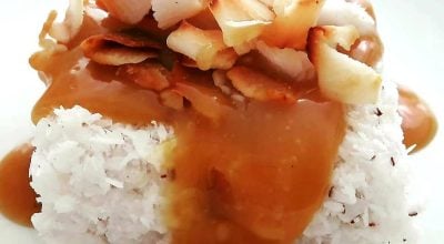 Cuscuz de tapioca com caramelo de coco