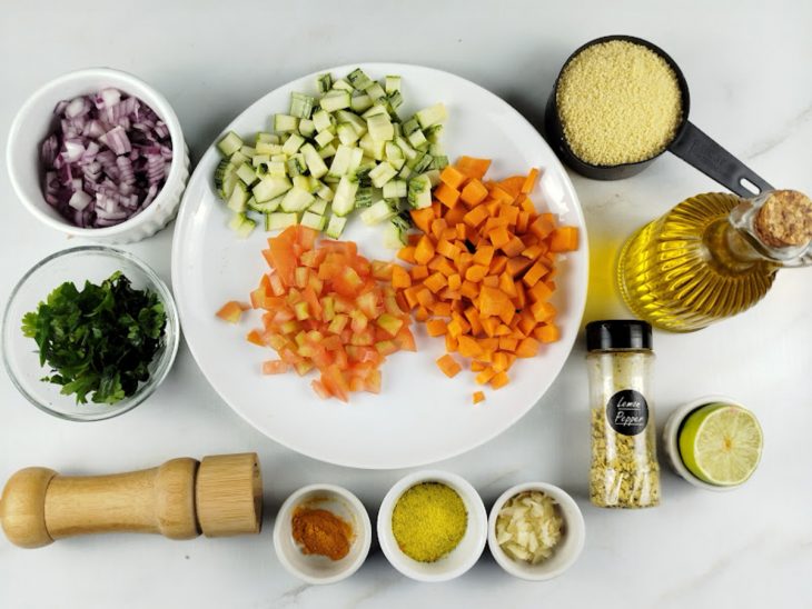 Ingredientes reunidos para o preparo da receita.
