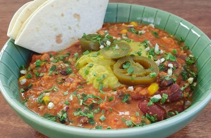 Chilli vegano de seitan