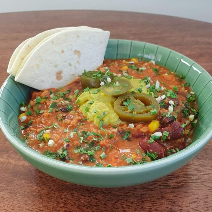 Chilli vegano de seitan