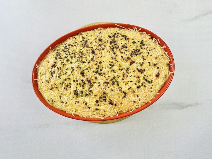 Escondidinho gratinado após tempo de forno.
