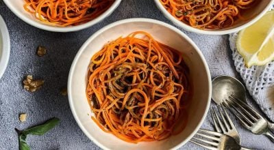 Espaguete de cenouras com molho pesto