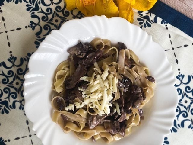 Fettuccine com ragu de cogumelos