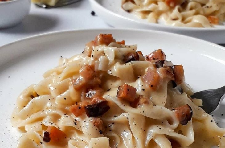 Fettuccine konjac à carbonara