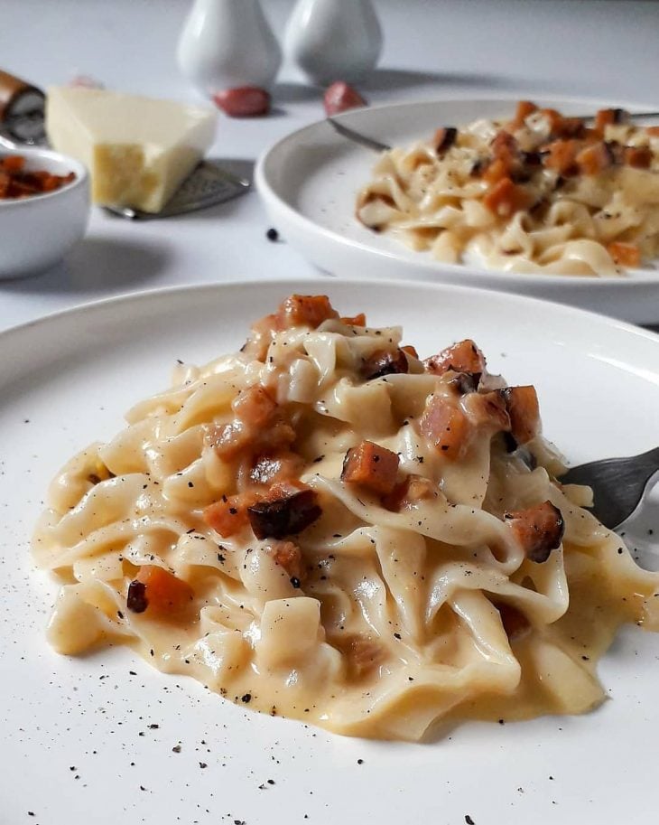 Fettuccine konjac à carbonara