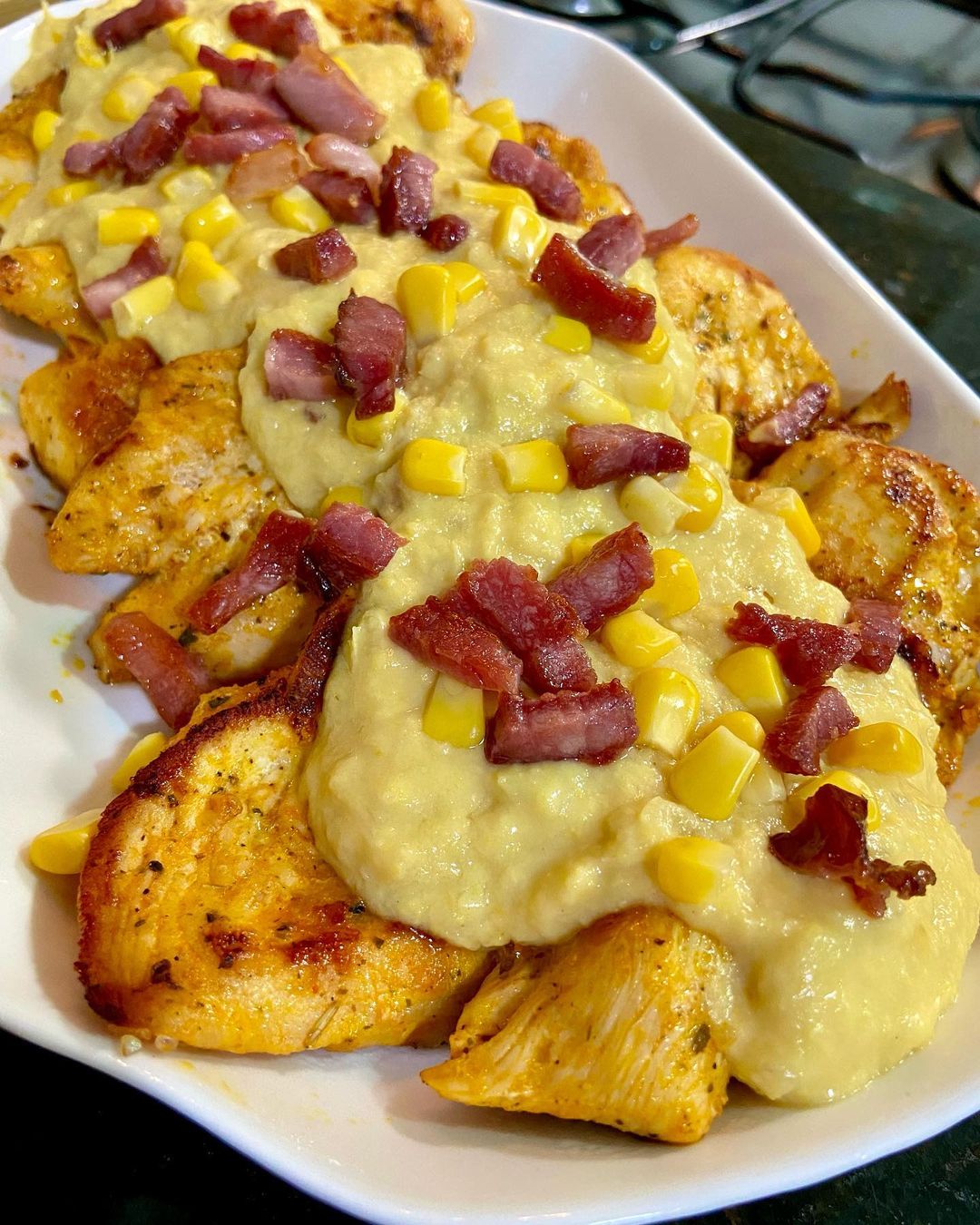Filé de frango com creme de milho e bacon - Receiteria