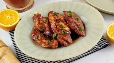Frango ao molho de laranja e shoyu