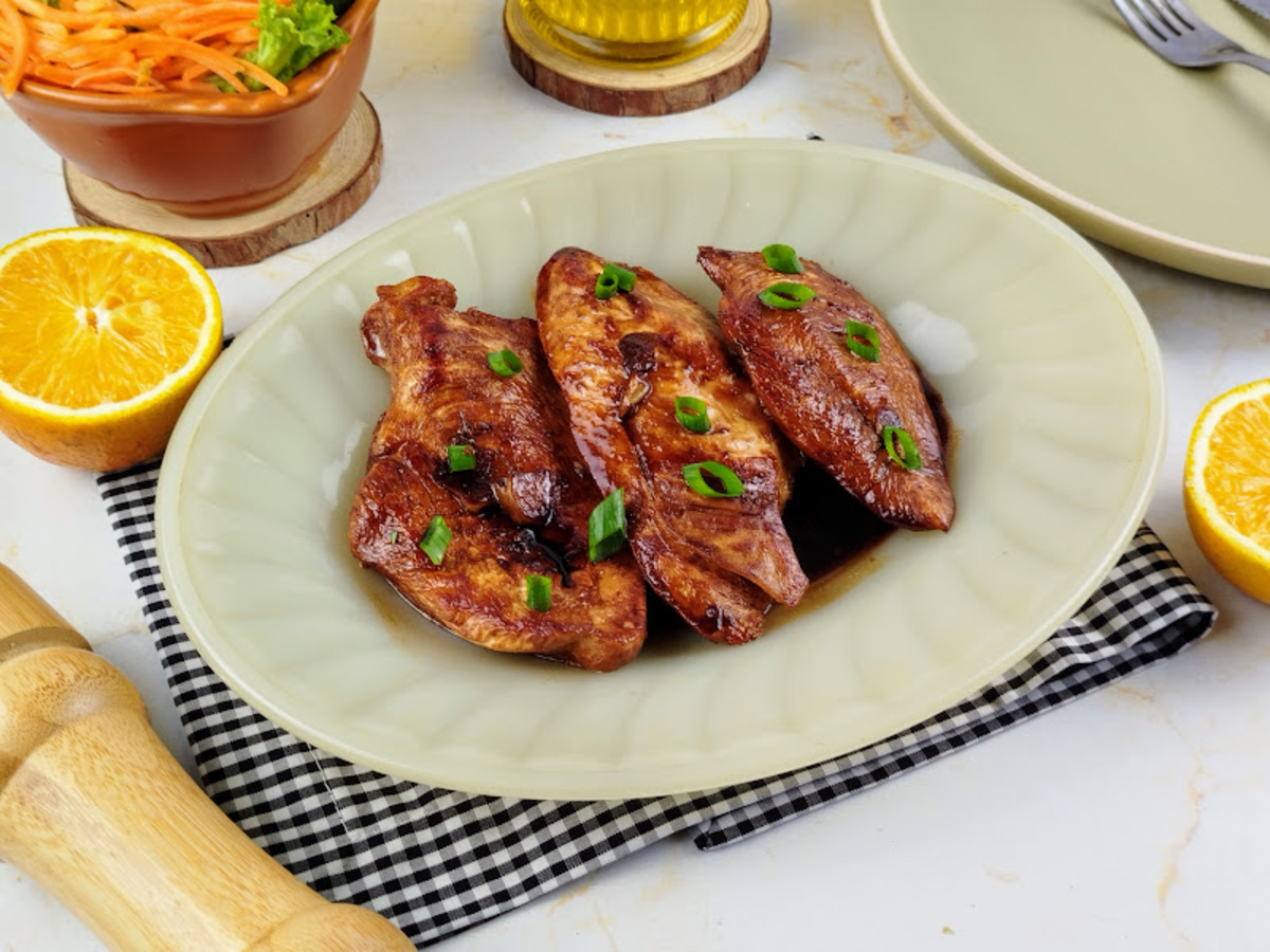 Frango ao molho de laranja e shoyu