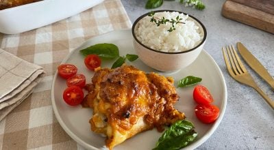 Frango assado com creme de cebola