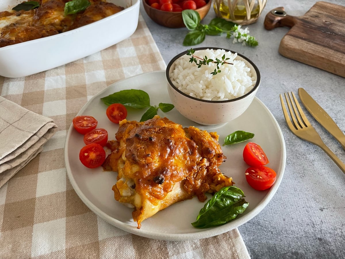 Frango assado com creme de cebola