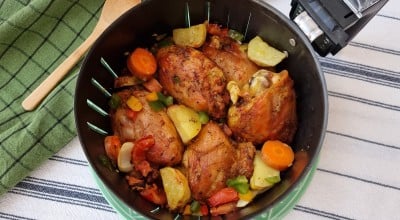 Frango com legumes na airfryer