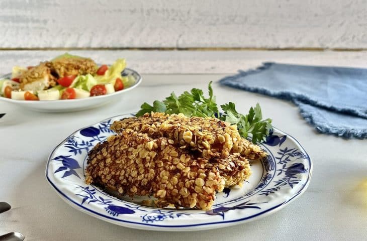 Frango empanado com aveia