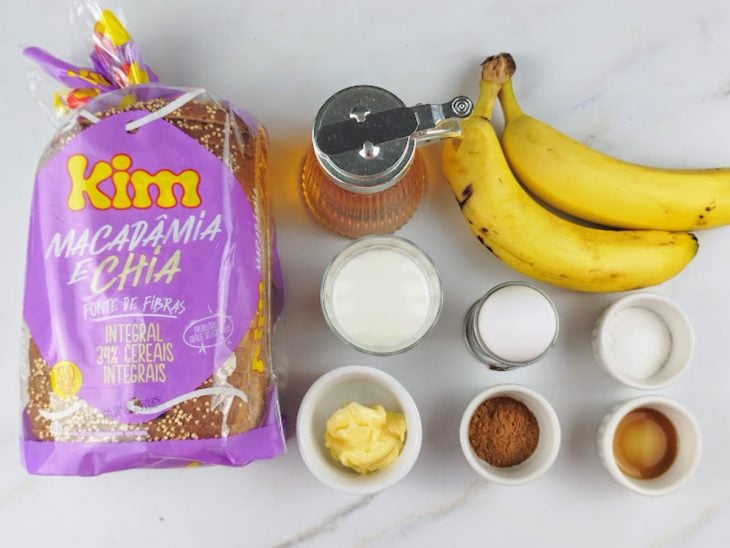 Ingredientes para a receita de french toast com banana.
