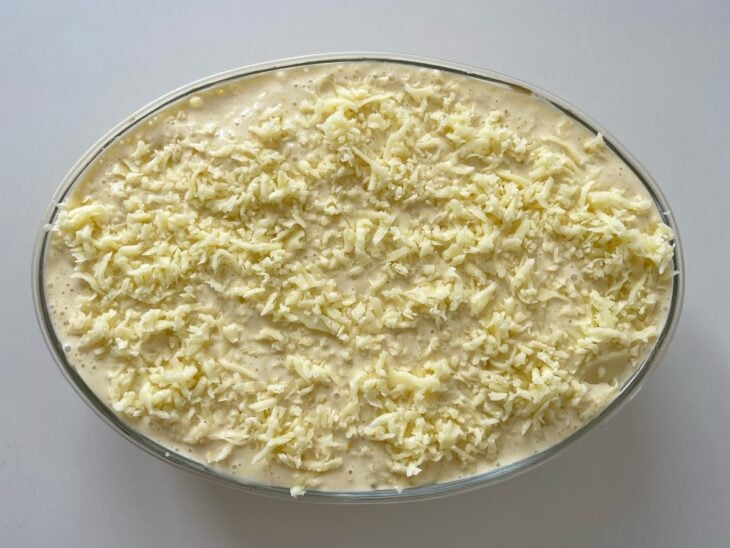 Queijo ralado adicionada por cima do fricassê.