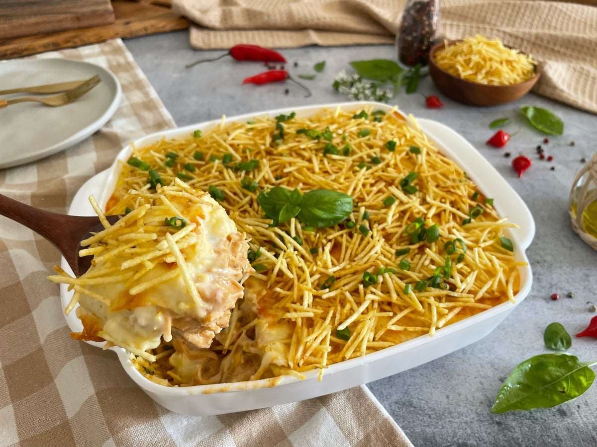 Fricassê de frango com creme de milho