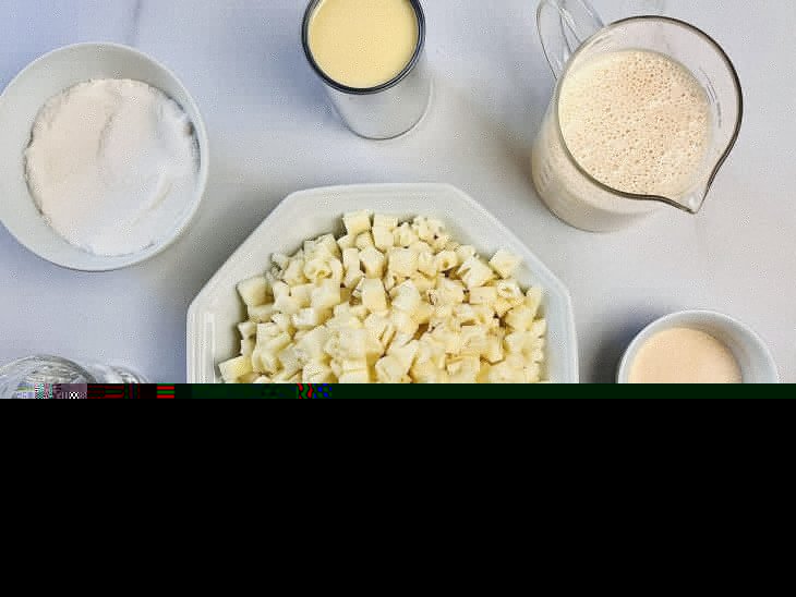 ingredientes para preparar gelado de abacaxi