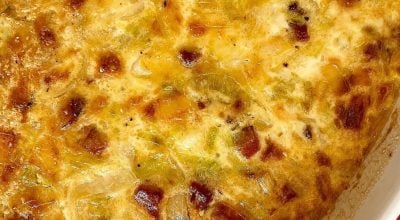 Gratinado de alho-poró e bacon