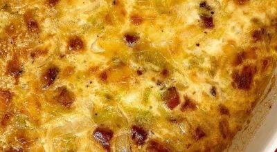 Gratinado de alho-poró e bacon