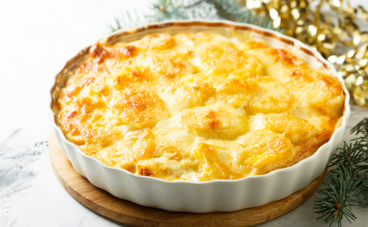 Gratinado de batata com frango desfiado