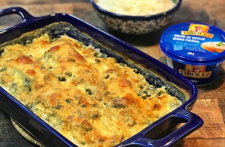 Gratinado de peixe ao creme de queijo minas frescal