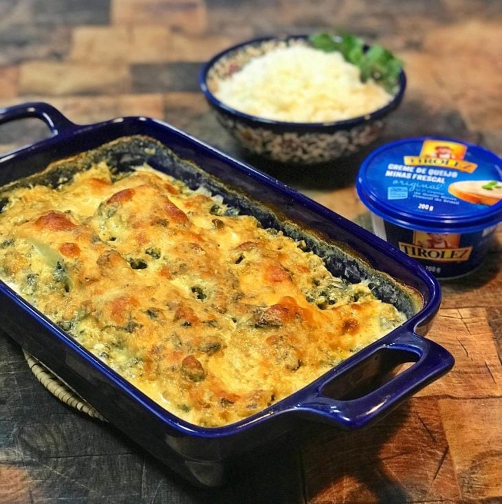 Gratinado de peixe ao creme de queijo minas frescal