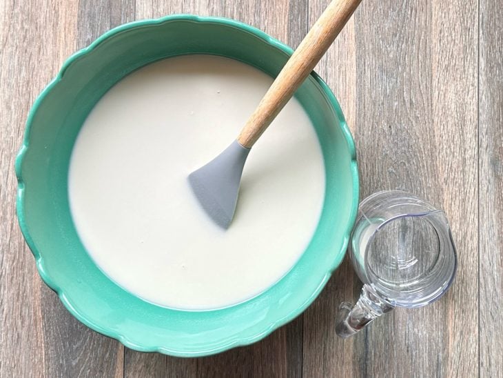Uma tigela com a mistura da isca e água.
