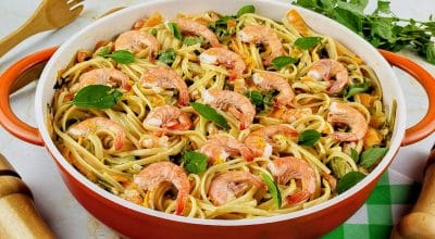 Linguini com camarão