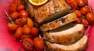 Lombo assado com tomates