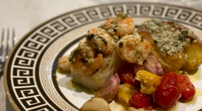 Lombo de bacalhau com camarão