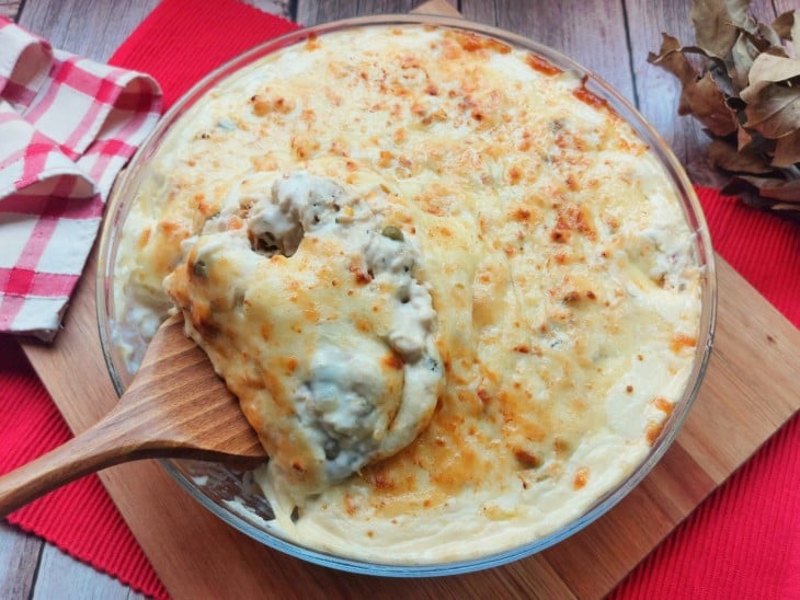 Macarrão com frango gratinado - Passo a Passo