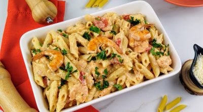 Macarrão cremoso com camarão