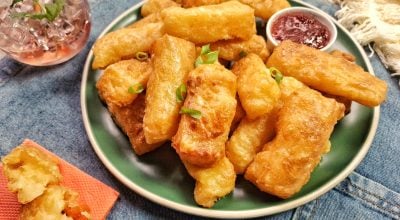 Mandioca com queijo na air fryer