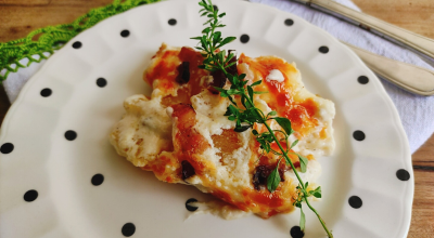 Mandioca gratinada com bacon