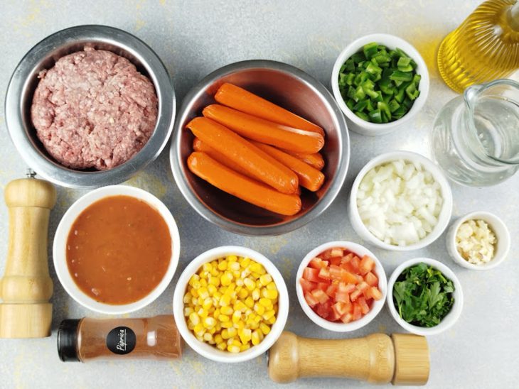 Ingredientes reunidos para o preparo da receita.