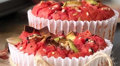 Muffin de grão-de-bico com beterraba