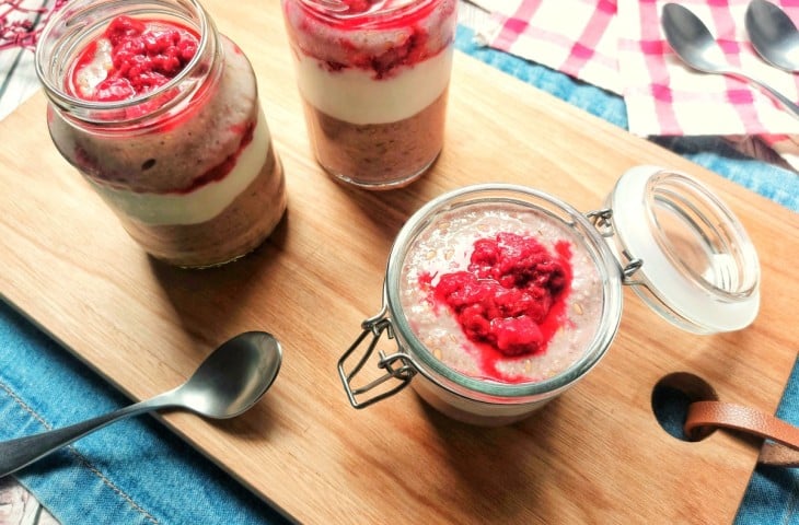 Overnight oats com framboesas