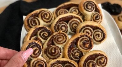 Palmier recheados com pasta de tâmara e ameixa seca