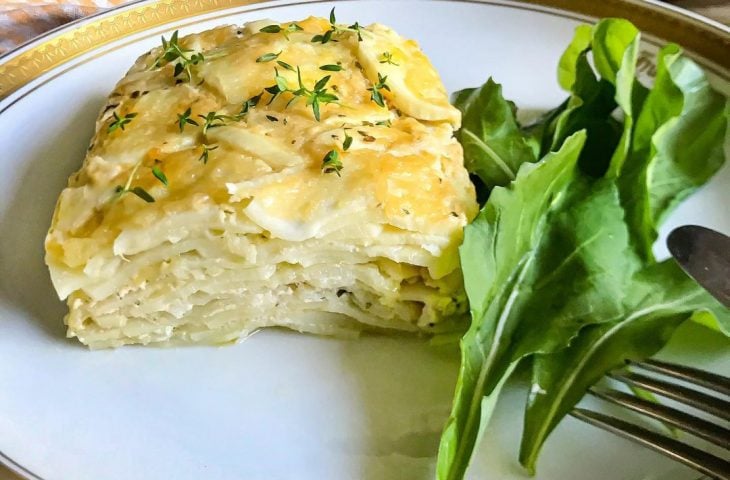 Palmito laminado e gratinado
