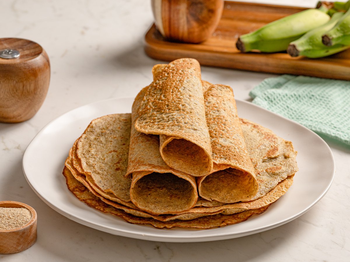 Panqueca com farinha de banana-verde