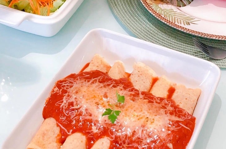 Panqueca integral com palmito e queijo