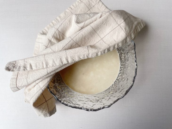 Massa inicial descansando coberta com pano.