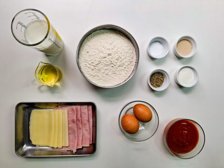 ingredientes para preparo de pão pizza fácil.