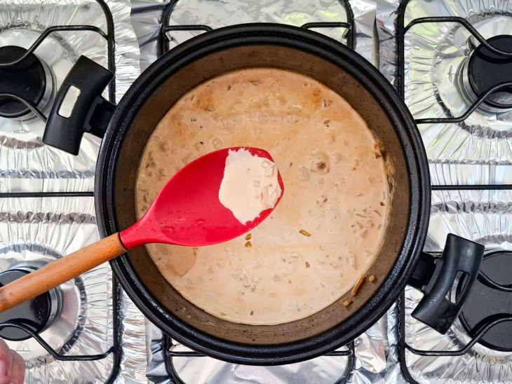 Creme de leite adicionado na panela.