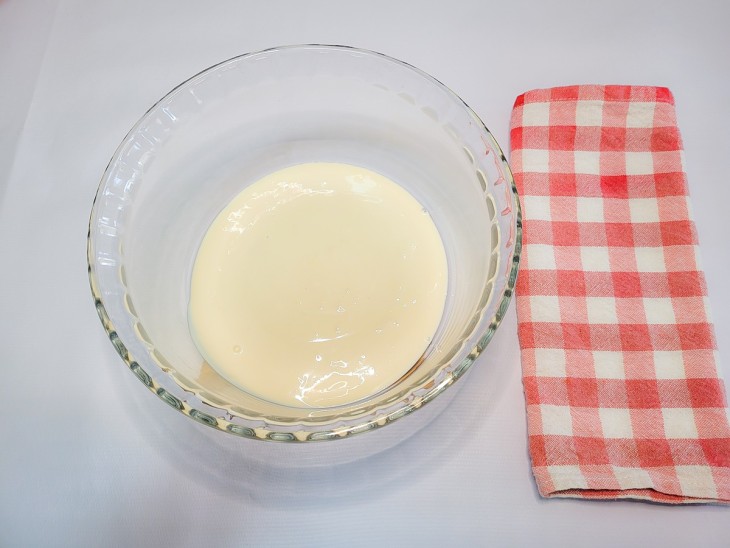 Um refratário com o creme no fundo.