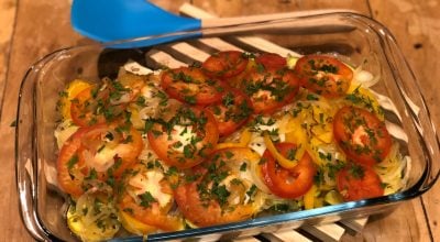 Peixe assado com legumes